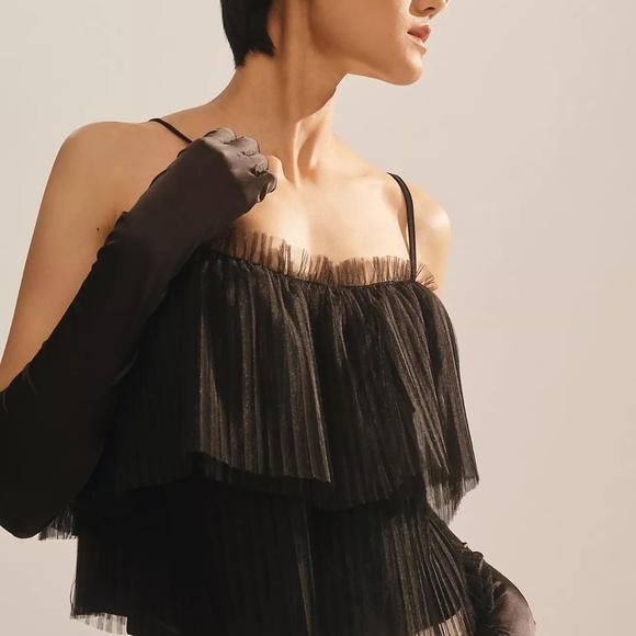 NWT Anthropologie Pleated Black Tulle Top Small - Picture 5 of 7